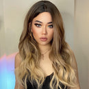 Long Synthetic Brown Blonde Water Wavy Gloden Highlight Wigs Middle Part Heat Resistant Cosplay Natural Hair for Black Women