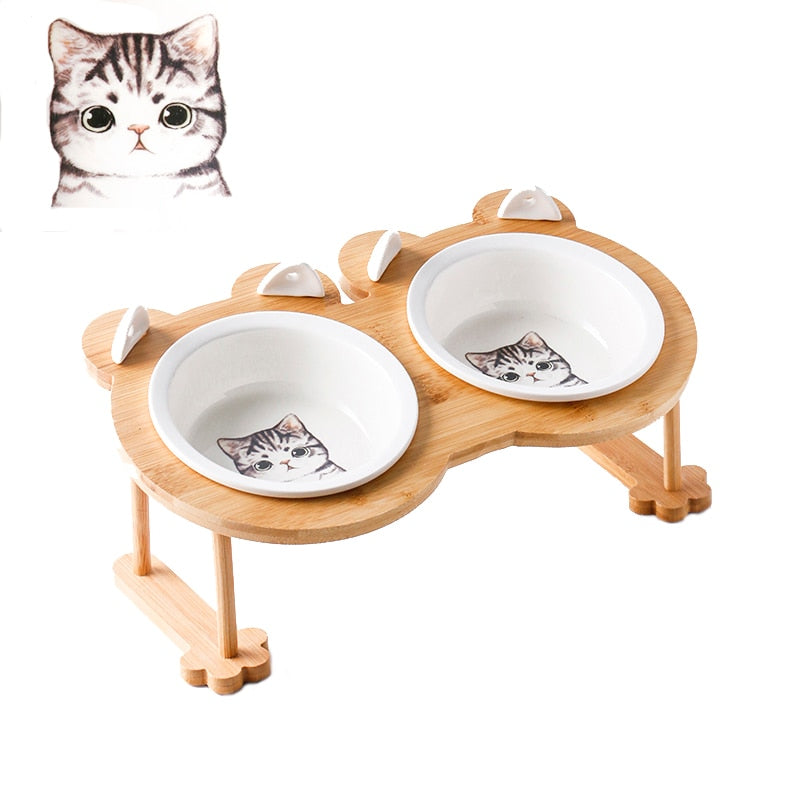 Cuenco de cerámica para gatos, cuenco para perros, cuenco individual y doble para mascotas, comedero para perros y gatos, cuenco de agua con soporte, plato de alimentación, cuenco para comida, suministros para mascotas