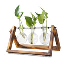 Jarrón de madera de vidrio para terrario, mesa de escritorio, planta hidropónica, bonsái, maceta colgante con bandeja de madera, decoración del hogar