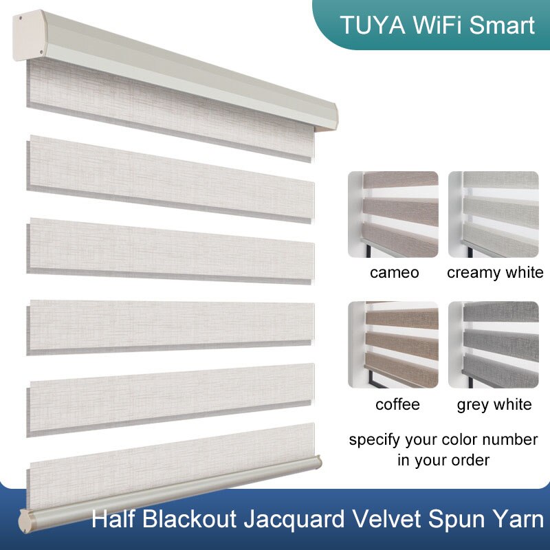 TUYA Smart Control Motorized Zebra Shades Customized Size WiFi Motor Electric Roller Blinds Compatible with Alexa Google Home