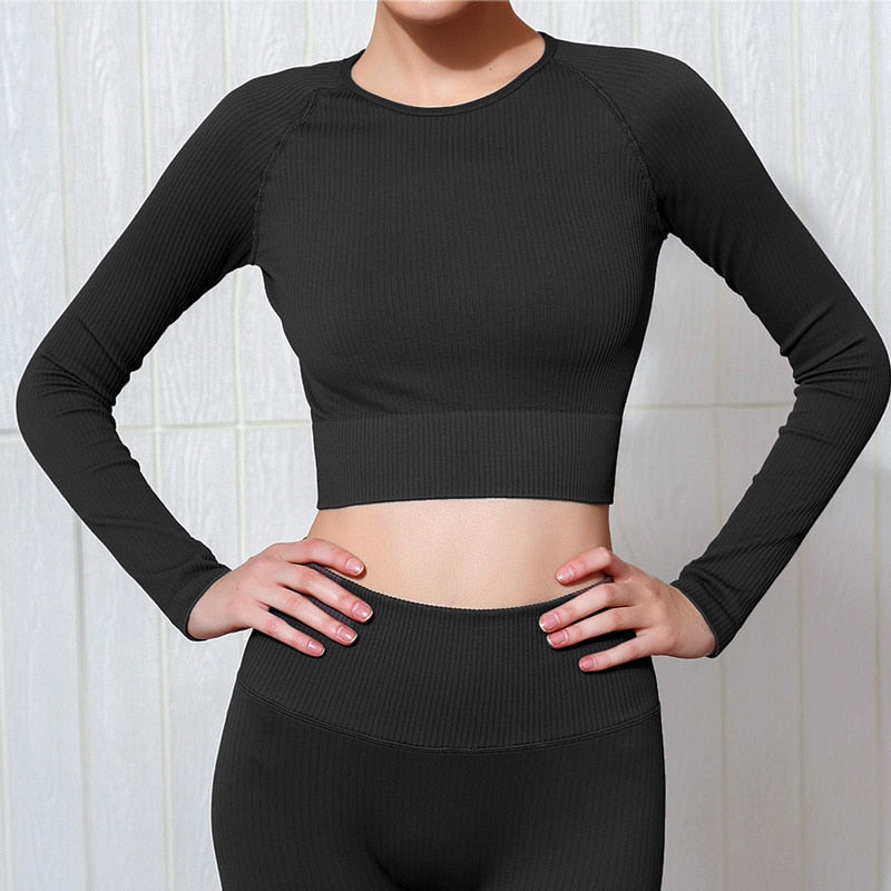 Workout Tops For Women Fitness Sport Yoga Top Knitted Yoga Shirt Seamless Top Long Sleeve Running Sport Shirt Women Sportswear