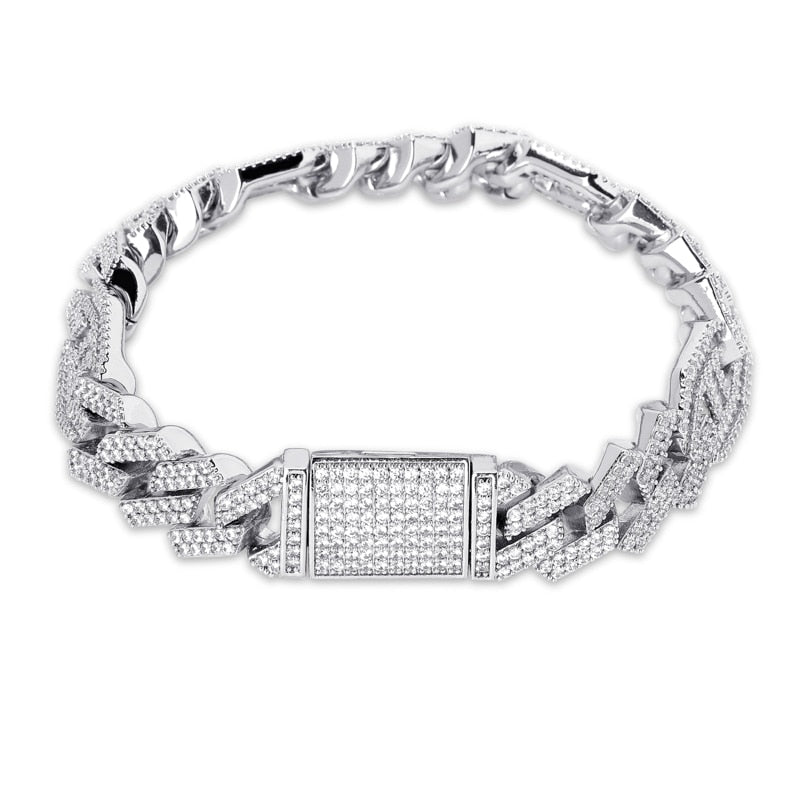 TOPGRILLZ más nuevo Micro pavimentado Baguette Zircon pulsera cubana Iced Out Bling Hip hop joyería oro plata placa CZ cadena cubana 14mm