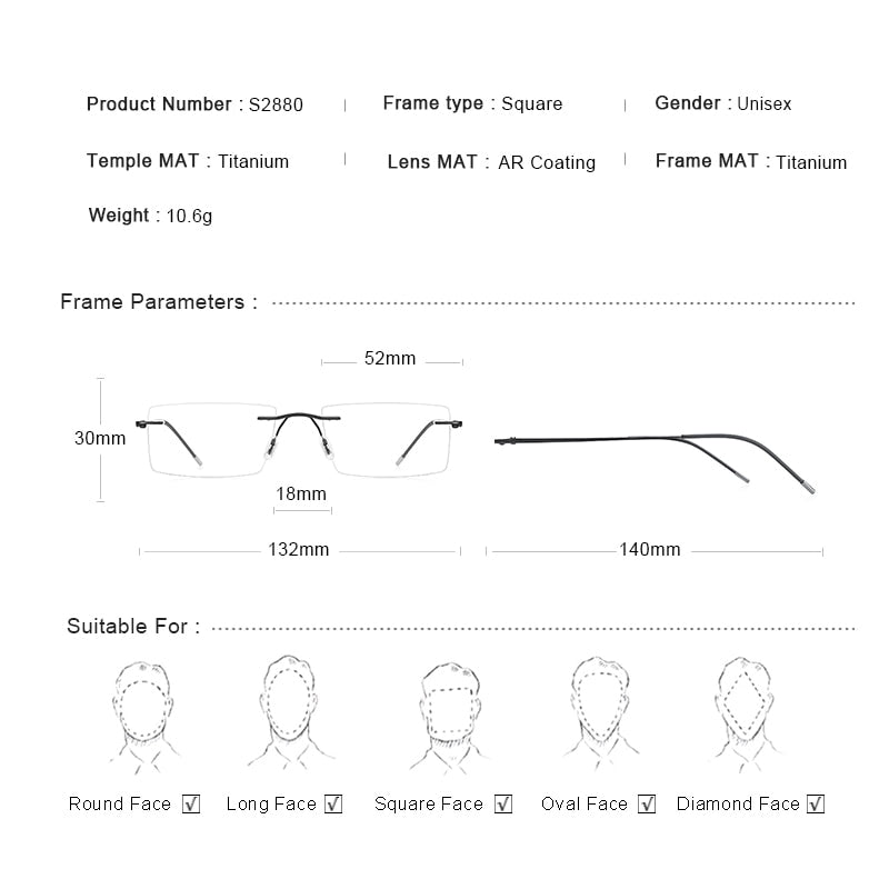 MERRYS DESIGN Men Titanium Alloy Rimless Glasses Frame Male Square Ultralight Man Frameless Myopia Optical Frames Eyewear S2880