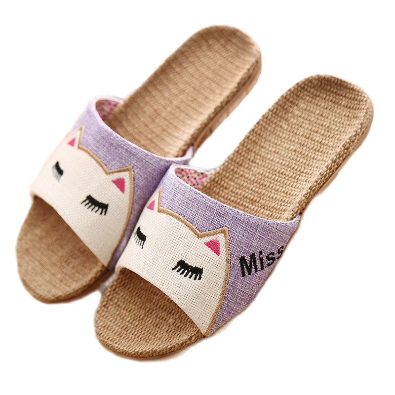 Zapatillas de lino Suihyung, zapatos de playa de verano para mujer, chanclas de gato bonitas, chanclas transpirables para niñas, zapatillas de lino para interiores, sandalias femeninas