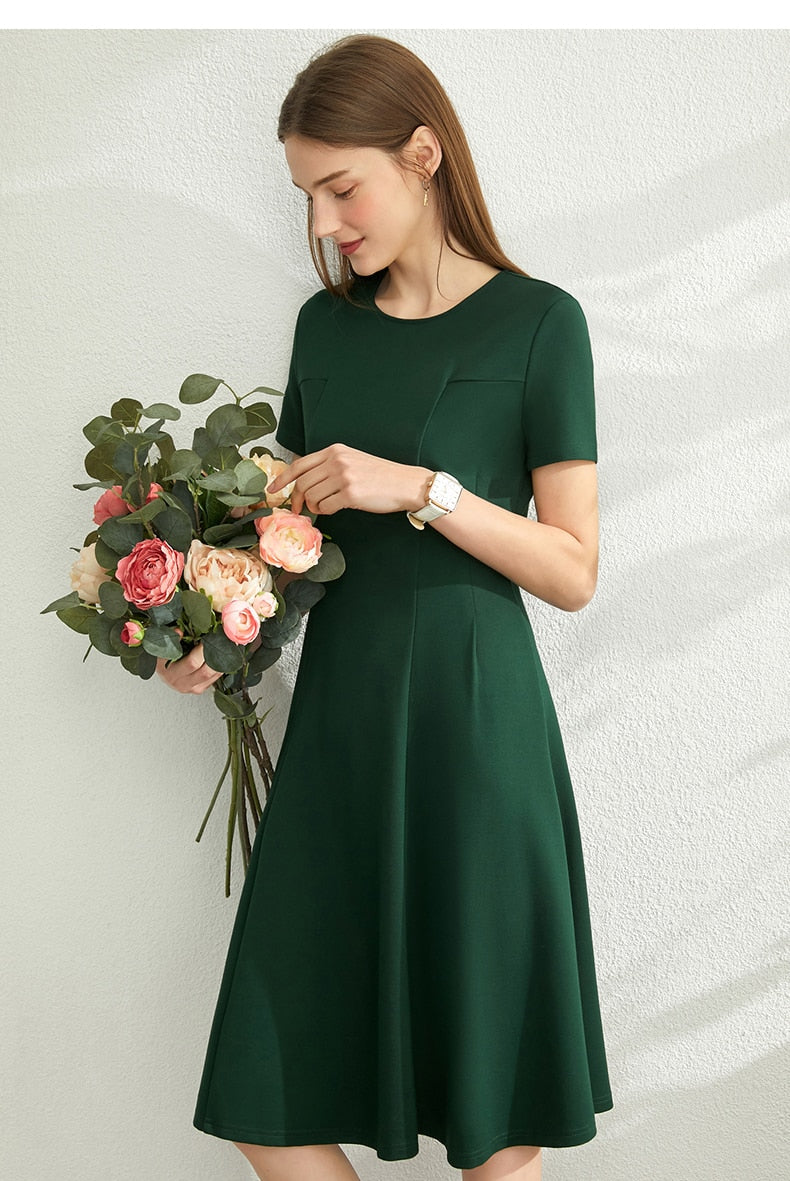 Amii Spring Summer New Causal Dress For Women Fashion Solid Oneck Slim Fit Knee-length Female Summer Dress  12060032