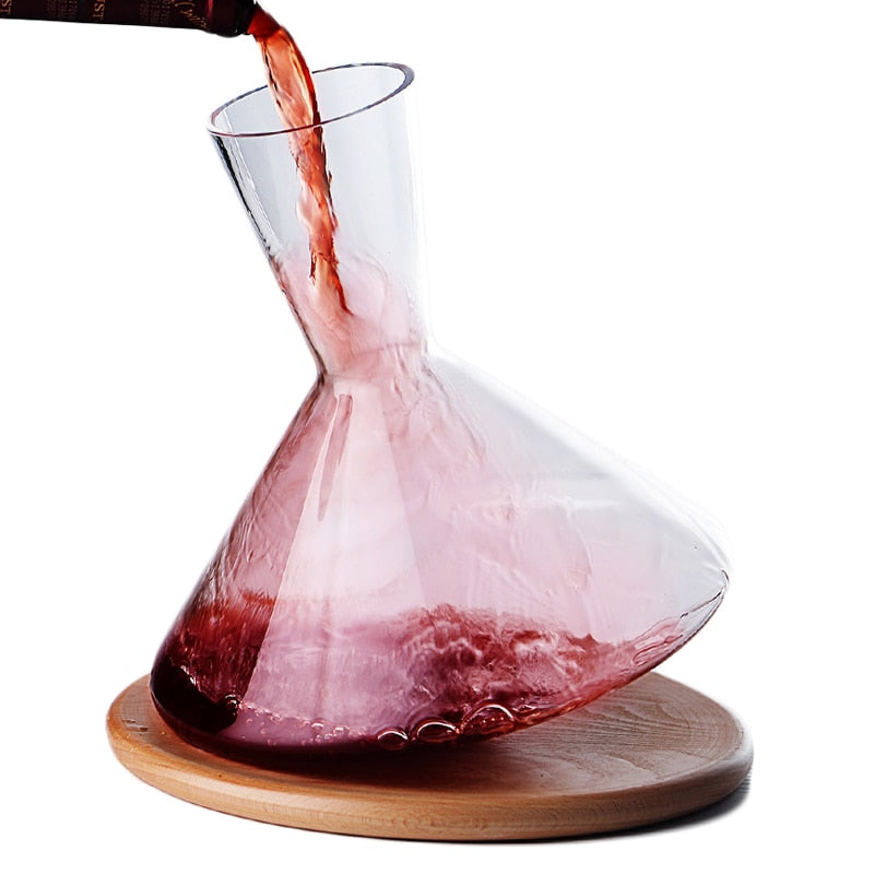 Decantador de vino creativo de 2000ML con bandeja de madera, jarra de cristal soplado a mano para vino, copa de champán, aireador de vino y whisky