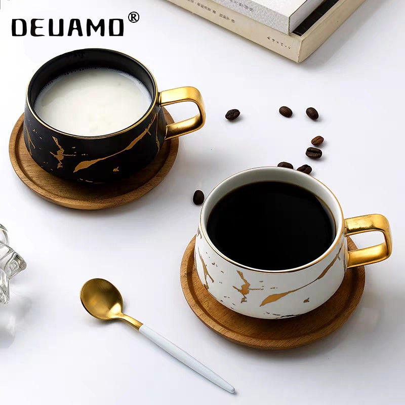 Luxury Nordic Marble Ceramic Coffee cups Condensed Coffee Mugs Cafe Tea breakfast Milk Cups Saucer Suit with Dish Spoon Set Ins