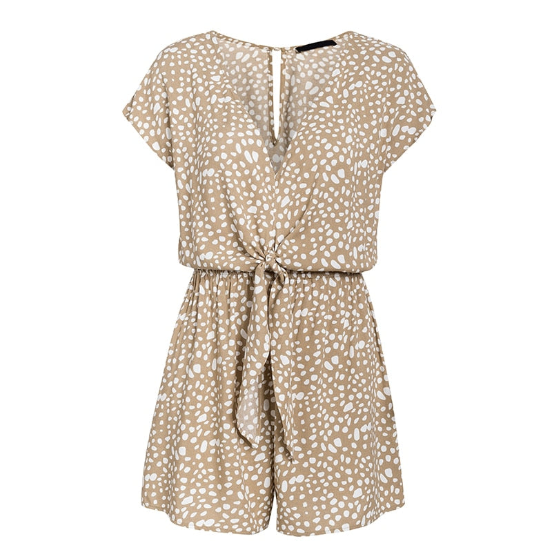 Conmoto bow sleeveless wide leg women short jumpsuits rompers casual loose bow tie playsuits leopard sleeveless short rompers