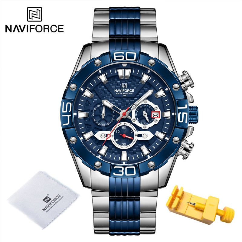 NAVIFORCE Fashion Watches For Men Luxury Original Classic Quartz Clock Analog Chronograph Sport Waterproof Steel Band WristWatch