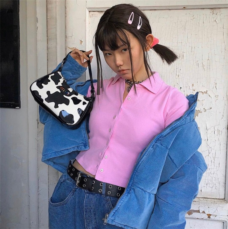 Bolsos de mensajero Retro con diseño de vaca para Mujer, bolsos de hombro harajuku de cuero PU informales con cremallera sólida, Bolsa para Mujer, novedad de 2020