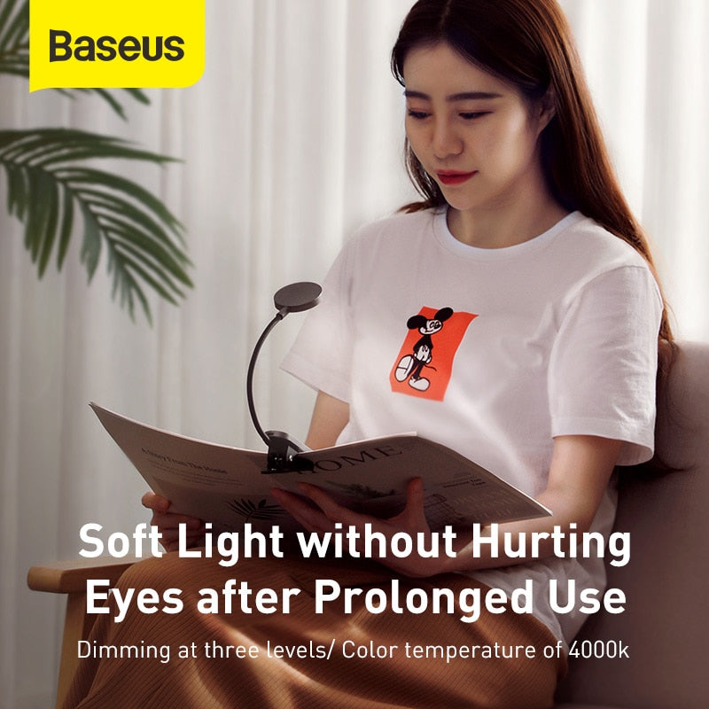 Baseus Book Light USB-LED-wiederaufladbare Mini-Clip-On-Schreibtischlampe Flexibles Nachtlicht Leselampe für Reise-Schlafzimmer-Buch