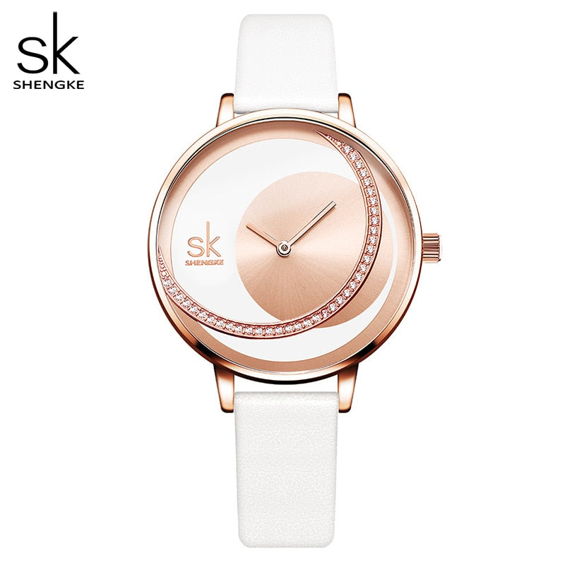 Shengke Crystal Damenuhr Luxusmarke Damenuhren Original Design Quarz Armbanduhren Kreative Uhr für Frauen