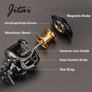 JITAI Baitcasting Fishing Reel Double Brake System 10Kg Carbon Fibe Drag 7.0:1 High Speed Light Fishing Reel Fishing Wheel