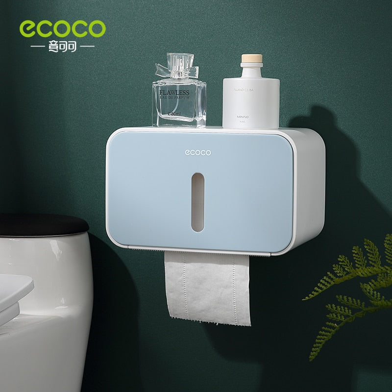 Caja de papel para rollo de baño impermeable sin clavos ECOCO, caja de papel higiénico, bomba de tejido de almacenamiento montada en la pared, herramientas de almacenamiento para el hogar y el baño