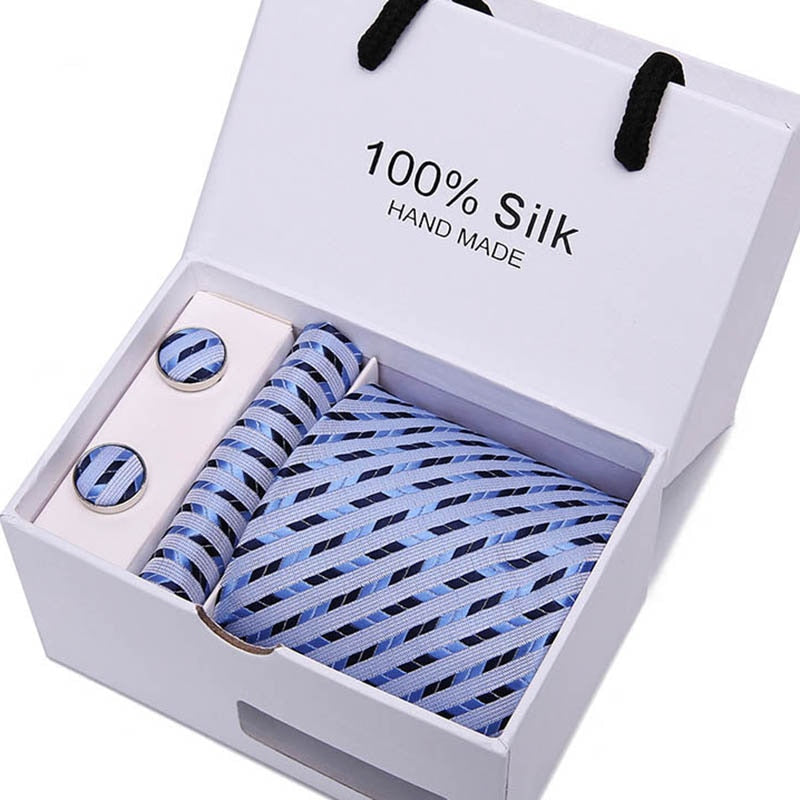 Joy Alice Wedding men neck ties gift box packing men brand luxury necktie pocket square silk tie set cufflinks handkerchief