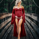 Vestidos de maternidad para sesión de fotos, vestidos sexis sin hombros con mangas abullonadas para mujeres embarazadas, vestido Maxi largo para fotografía de embarazo