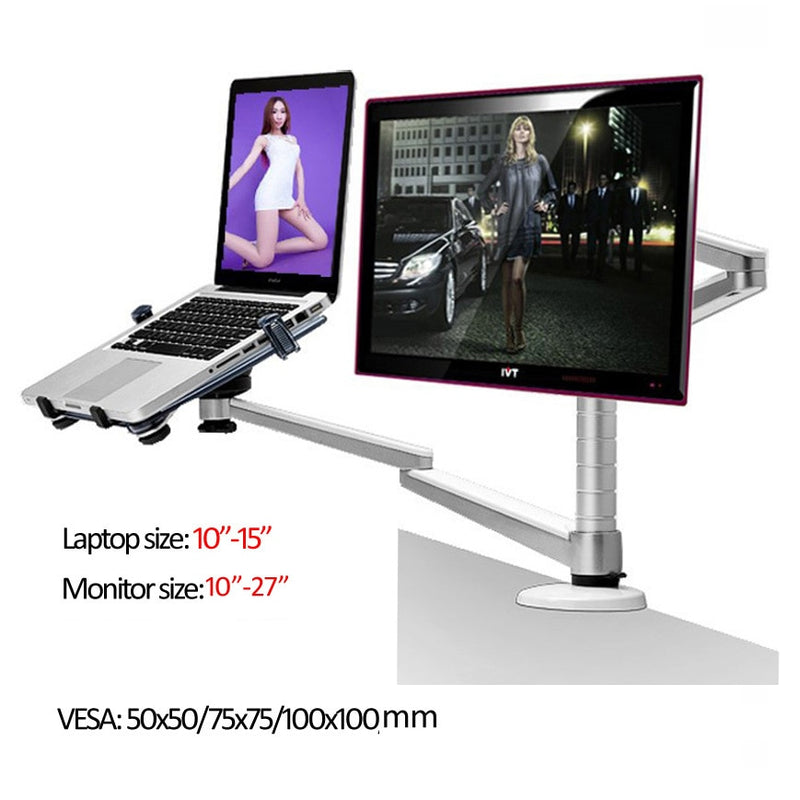 OA-7X Multimedia Desktop Dual Arm 27inch LCD Monior Holder+ Laptop Holder Stand Table Full Motion Dual Monitor Mount Arm Stand