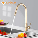 Senlesen Brushed Golden Kitchen Faucet Pull Out Spout Stainless Steel W/ Pull Down Sprayer Single Handle Kitchen Sink Faucets