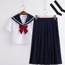 Bonito traje de marinero, conjuntos de uniformes escolares JK de manga larga para niñas, camisa blanca y falda plisada azul oscuro, trajes de Cosplay para estudiantes