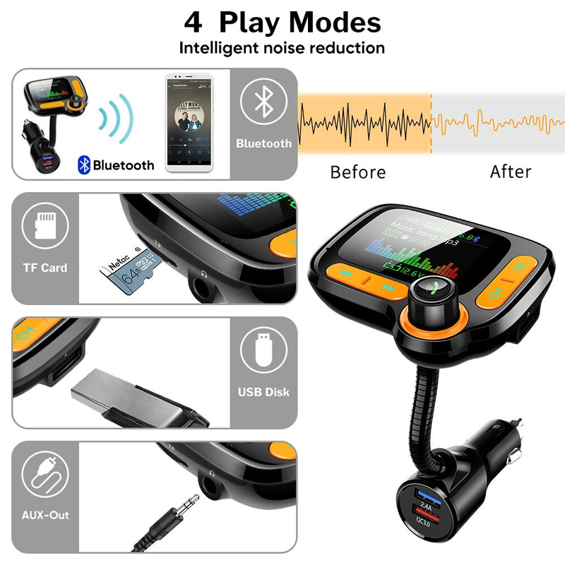 Deelife Bluetooth coche manos libres FM transmisor modulador Aux USB QC 3,0 Mp3 reproductor de música