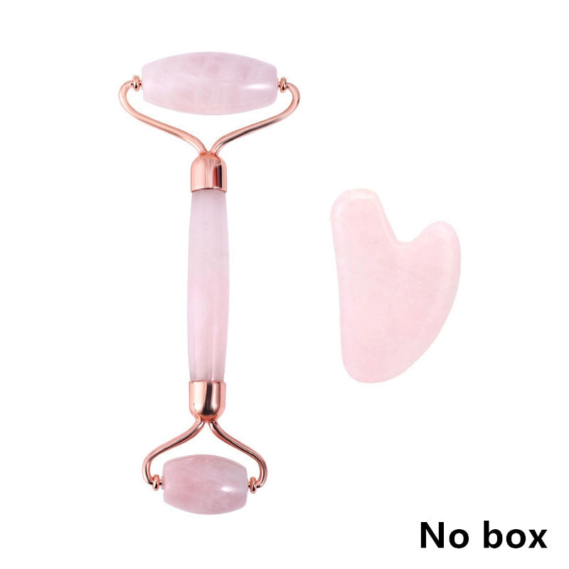 Slimming Massager Rose Quartz Roller Natural Jade Roller Microneedle Roller Jade Spatula Three-piece Skin Care Facial Massager
