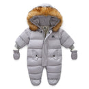 Children Winter Jumpsuit Fur Hood Baby Girl Boy Snowsuit Russian Winter Infant Outerwear Ovealls Baby Thick Rompers with Gloves