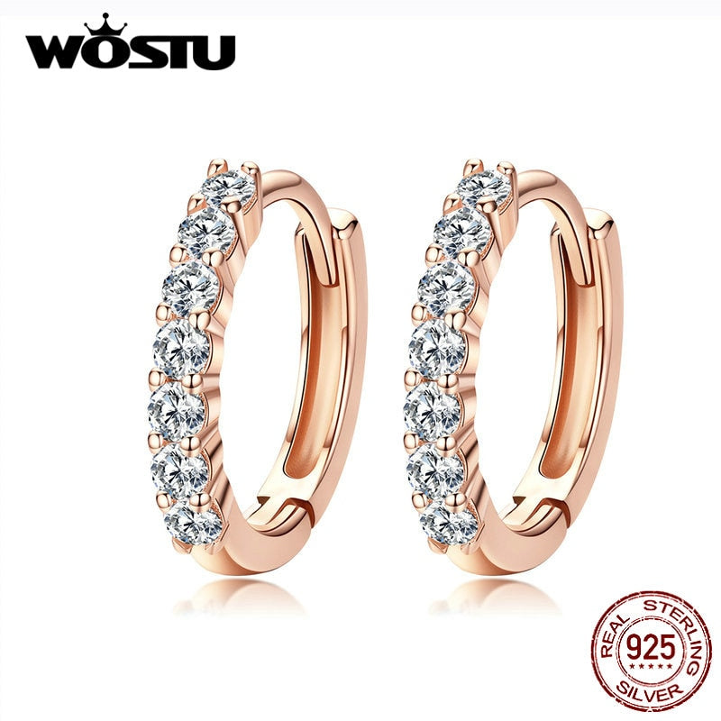 WOSTU New Genniue 925 Sterling Silver Rose Golden DIY Earrings With Zircon Hoop Earrings For Women Making Jewelry CQE351-C