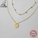 Collar de plata de ley 925 de S'STEEL para Mujer, colgante redondo, cadena de cuentas, Gargantilla en capas, Colgantes para Mujer, Moda, regalo de joyería fina