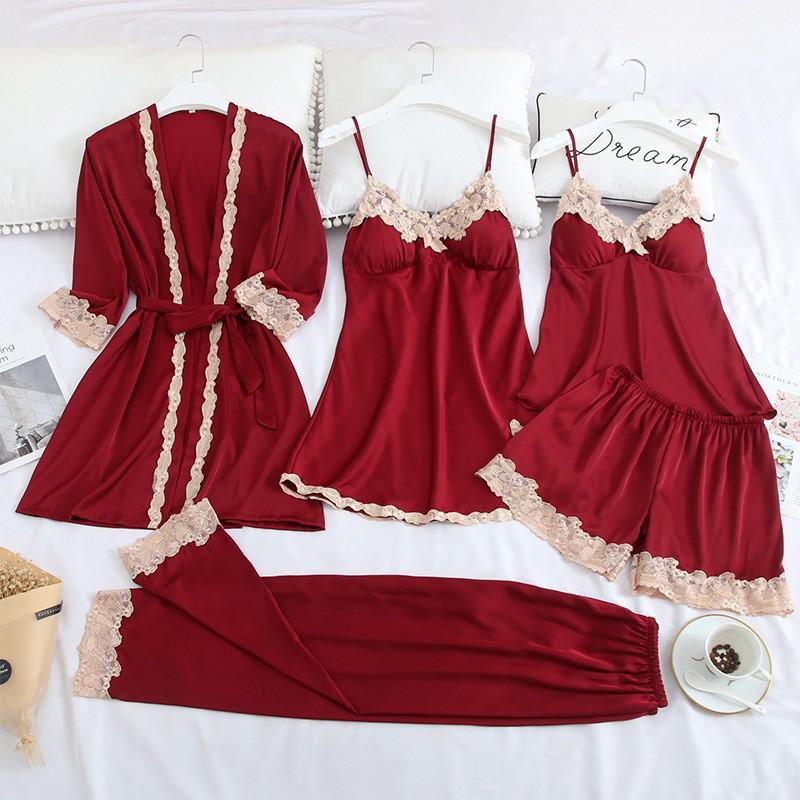 Conjunto de bata de boda con estampado Sexy para novia, ropa de dormir suave para mujer, ropa de dormir de satén de verano, albornoz, ropa de casa, conjunto de dormir, camisón corto