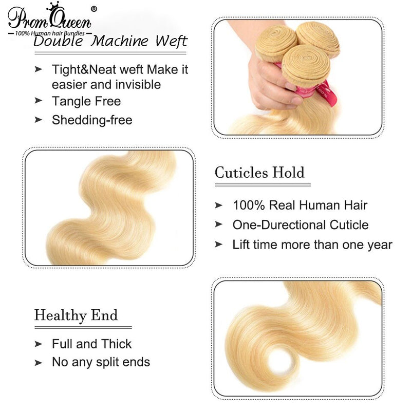 Promqueen 613 Bundle Brazilian Human Hair Weave Bundles Remy Hair 30 32 38 40 pulgadas Long Hair Bundles Body Wave Blonde Bundles