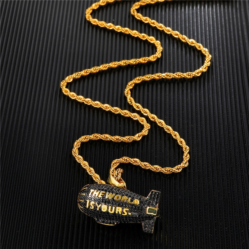 Black Airship Pendant Necklace New Arrival Bling Cubic Zirconia Hip Hop Jewelry For Men Women Gifts