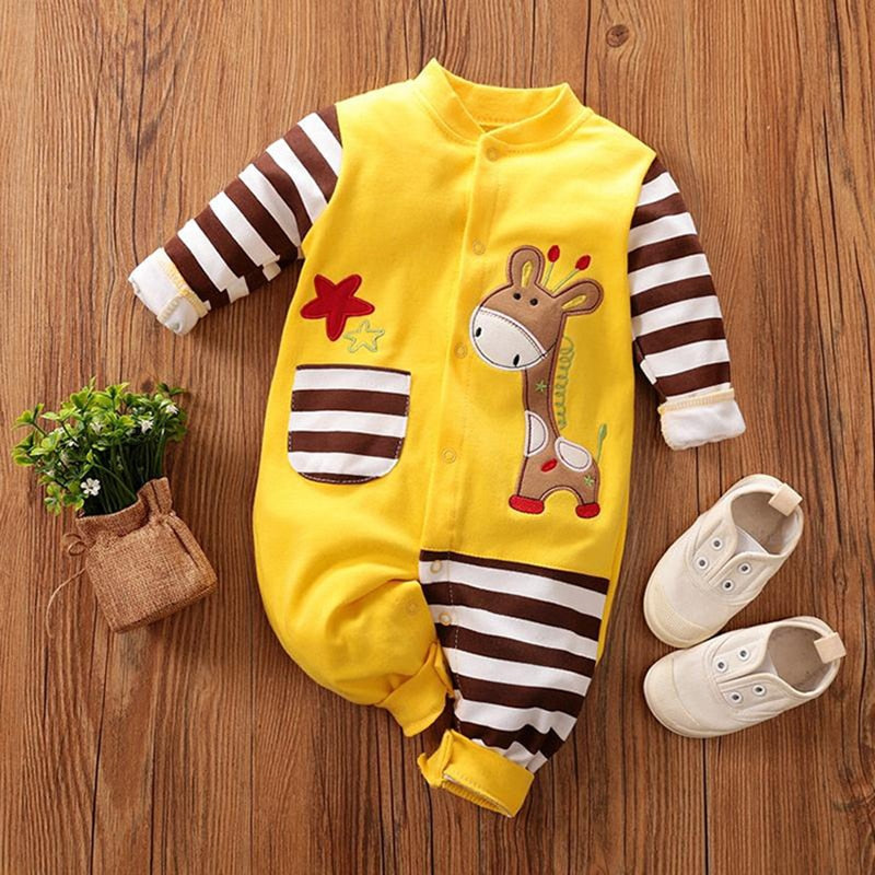 Kleinkind Neugeborenes Baby Strampler Baby Mädchen Jungen Langarm Stern Cartoon Giraffe Tierdruck Strampler Overall Outfits Für Babys