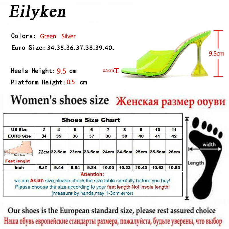 Eilyken Orange Silver PVC Jelly Transparent Perspex  Women Slippers Open Toe Sandals Fashion Clear High Heels Shoes Size 42