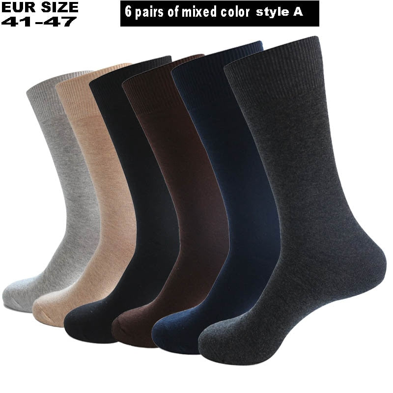 6 Pairs/Lot Large Size Men Socks Cotton Long Business Compression Harajuku Socks Winter Gentleman Sox Sokken Plus Size EU41-48