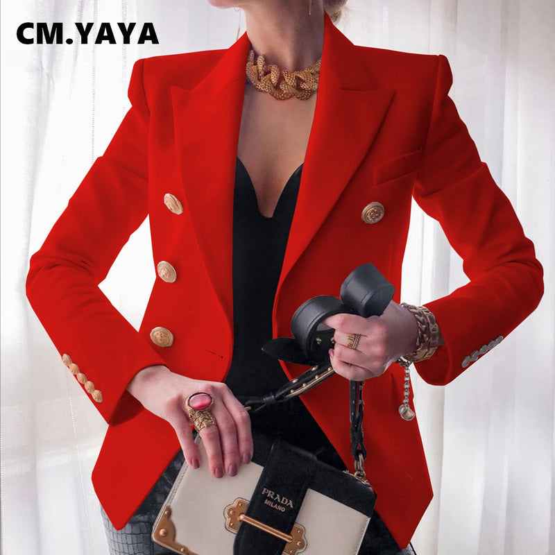 CM.YAYA Women Blazer Solid Full Sleeve Double Breasted Slim Casual Blazers Female Fashion High Streetwear Summer 2021