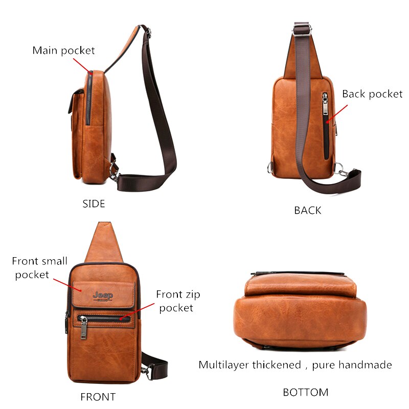 Marca JEEP BULUO, bolsos de moda para hombre, bolsos de hombre de alta calidad, bandolera de hombro de gran tamaño de cuero dividido para hombre joven