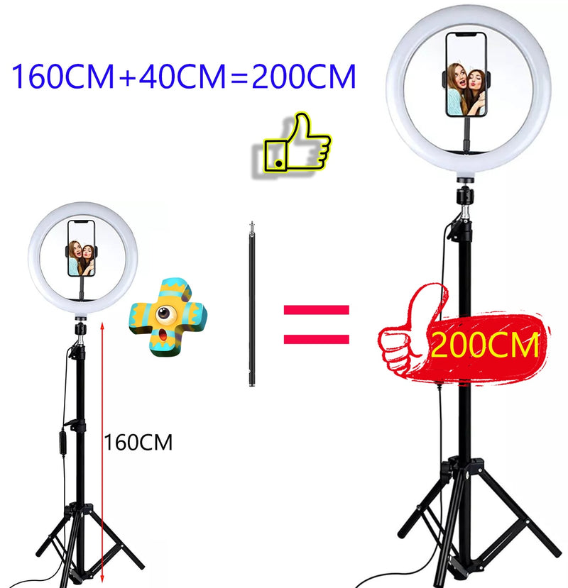 Anillo de luz LED de relleno, trípode de 160CM, soporte para teléfono, maquillaje para Selfie, transmisión en vivo, lámpara de fotografía regulable de YouTube