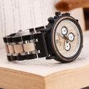 BOBO BIRD Reloj de madera para hombre Relojes de madera con estilo de lujo Cronógrafo Relojes de cuarzo Gran regalo para él Caja erkek kol saati OEM