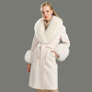 2020 Wool Coat Women Pied De Poule Natural Fox Fur Collar Cashmere Wool Blends Long Outerwear Ladies Streetwear