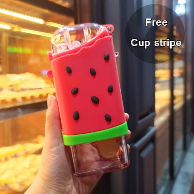 Caliente verano lindo Donut helado botella de agua con pajita creativo cuadrado sandía taza portátil a prueba de fugas Tritan botella BPA gratis