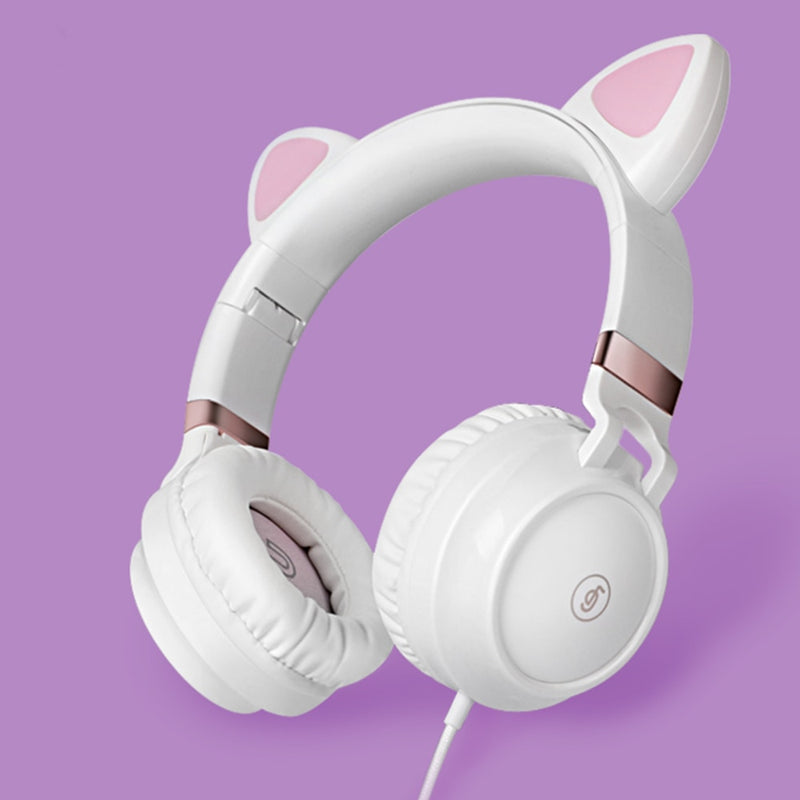 Cute Cat Ear Headphone Wired Headphones Muisc Stereo Earphones Wired Headset with Microphone Adult Girl Kid Child Headset Lovely