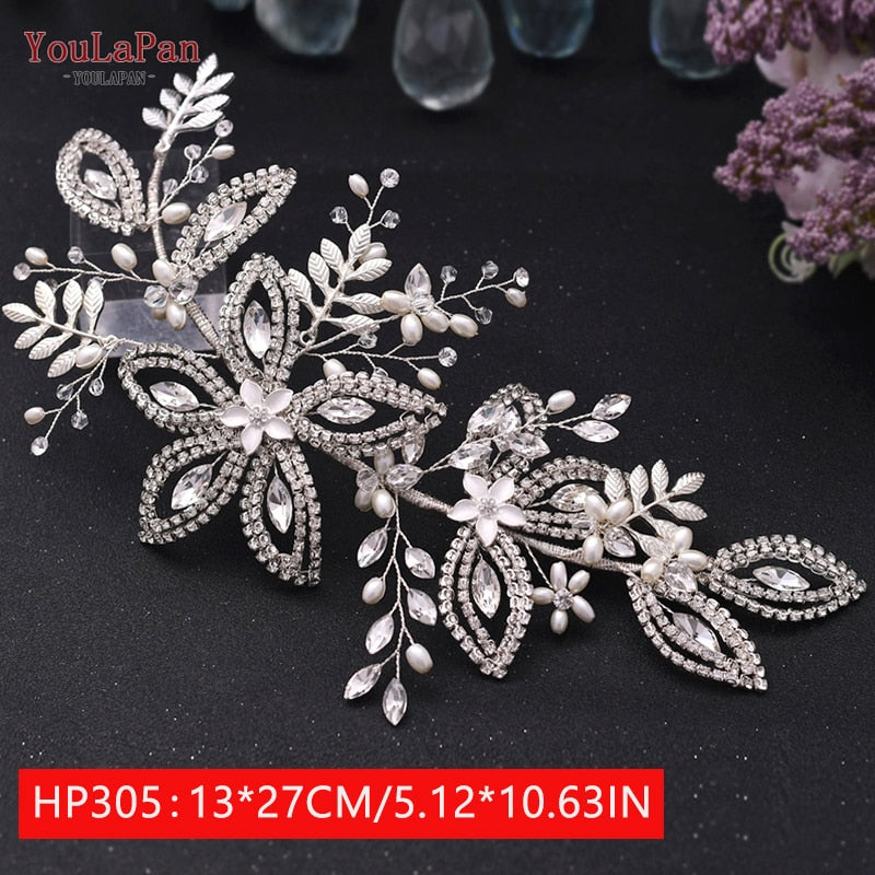 YouLaPan HP312 Bridal Hair Pieces Bridemaids Head Pieces Crystal Headbands for Women Jeweled Hair Accessories Rhinestone Tiara