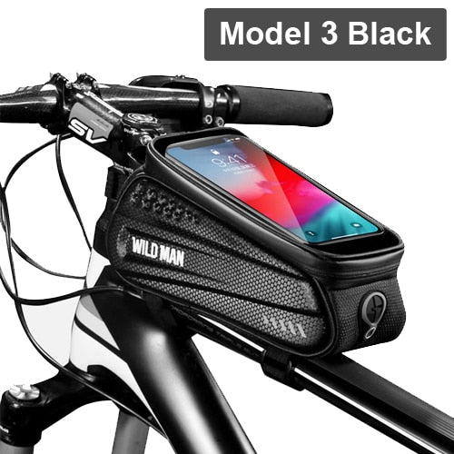 Bolsa de teléfono para bicicleta WILD MAN Waterproo, bolsa de marco de tubo superior, bolsa de haz frontal para ciclismo, soporte de teléfono para bolsa de bicicleta con pantalla táctil de 6,5 pulgadas