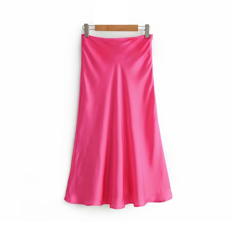 Slim Women Pink Satin Skirts for Ladies 2021 Yellow Skinny Pencil Skirt Girls Elegant Party Smooth Clothes Jupe Femme Faldas