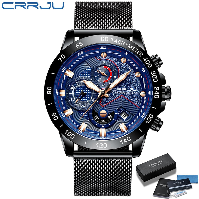 CRRJU 2021 Neue Mode Herrenuhren mit Edelstahl Top Marke Luxus Sport Chronograph Quarzuhr Herren Relogio Masculino