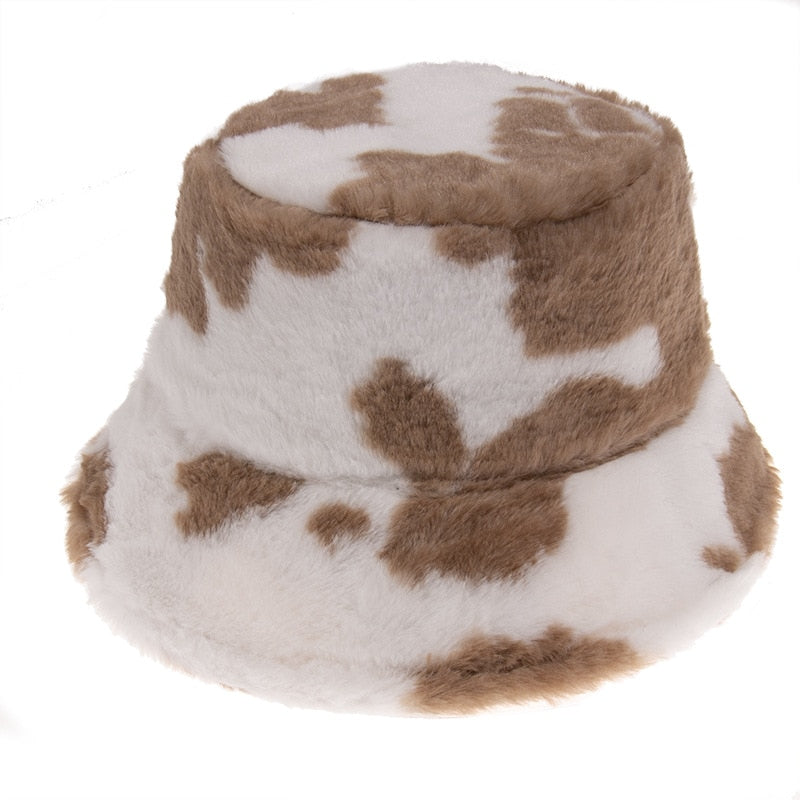 winter hat New Outdoor Multicolor Rainbow Faux Fur Letter Pattern Bucket Hats Women Winter Soft Warm Gorros Mujer