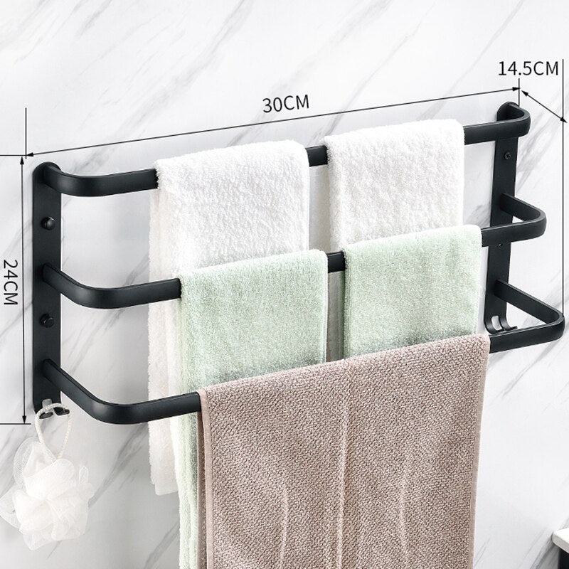 Wall Mounted Towel Rack Towel Hanger Rail Space Aluminum Black Towel Bar Rail Matte Black Towel Holder Bathroom Accessories