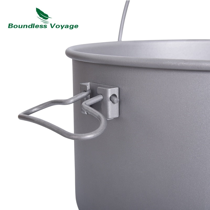 Boundless Voyage Outdoor Titanium Hanging Pot with Handle Camping Hiking Picnic Tableware Foldable Mug Kettle 1300ml