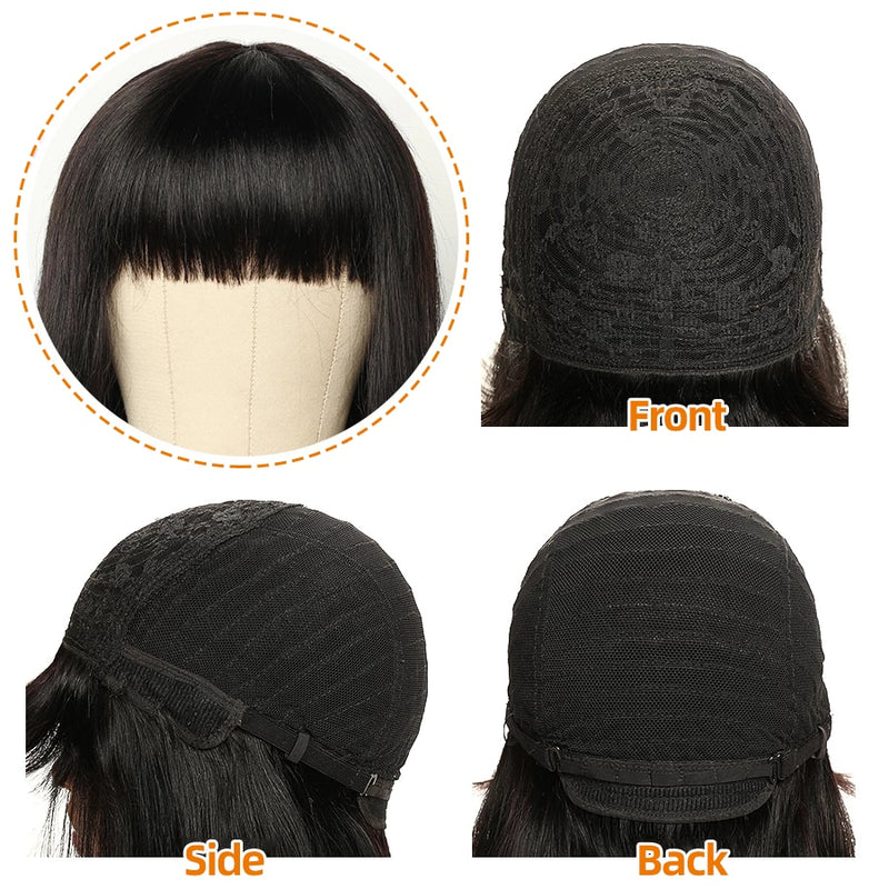 Short Bob Wig With Bangs Straight Brazilian Remy Hair Wigs For Women Human Hair Glueless Full Machine Made Cheap Human Hair Wigs