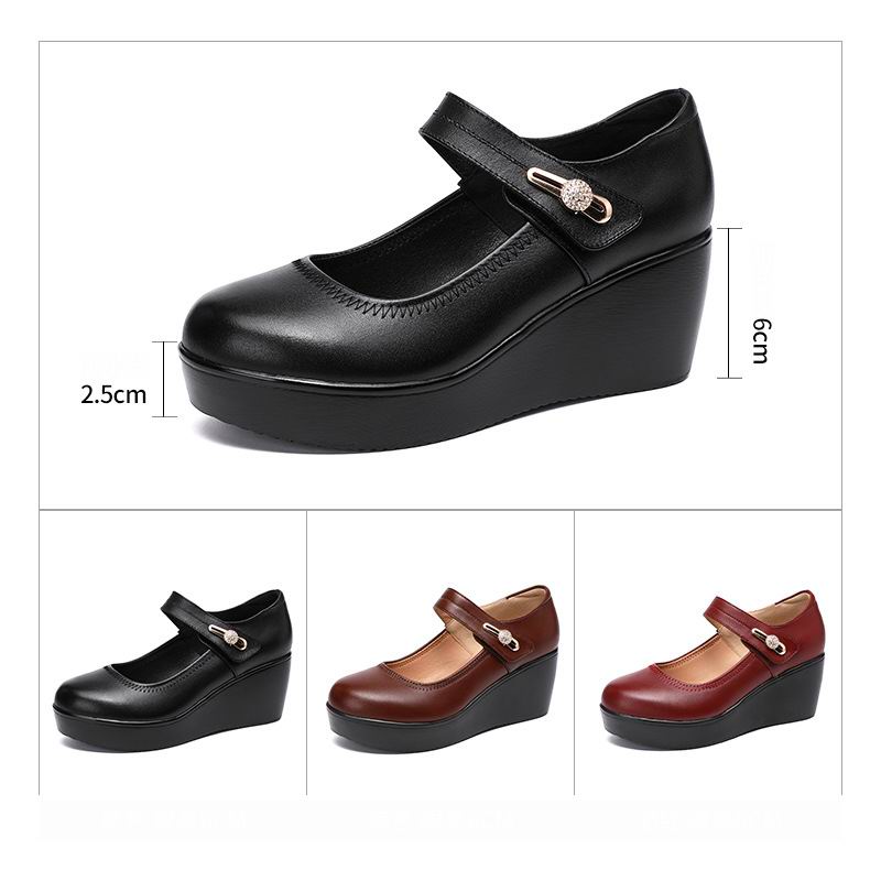 GKTINOO 2022, zapatos de cuero de primavera para mujer, zapatos de cuña con plataforma, tacones altos, punta redonda, zapatos de tacón negros cómodos para mujer, talla grande 33-43